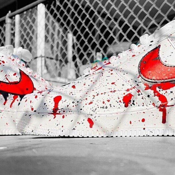 Nike Air Force 1 Custom Sneakers Blood Drip Splatter Red Black White Shoes Fresh main image 9